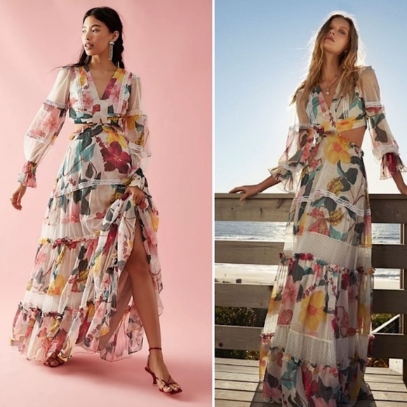 PAT BOHibiscus Lace Trim Cut Out Maxi Dress - Picture 5 of 9